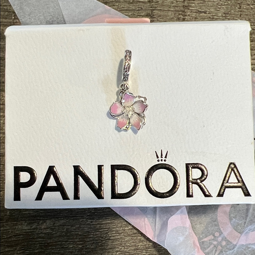 Pandora Pink and Silver Floral Necklace Charm